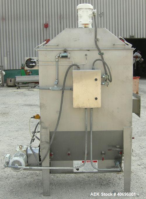 Used American Process Systems Filtered Bag Dump Work Station, Model D212/5248, Type FBD-200, 304 Stainless Steel. Dump area 42" wide x approximately 18" deep, hinged front door, product grate. Coned ...