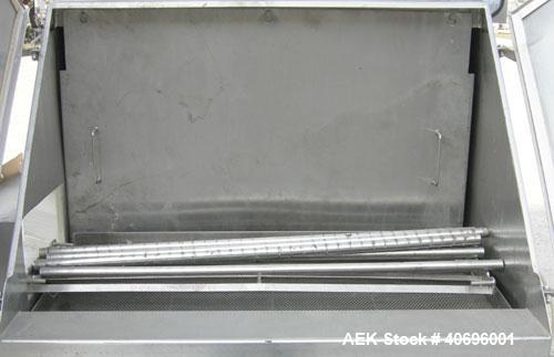 Used American Process Systems Filtered Bag Dump Work Station, Model D212/5248, Type FBD-200, 304 Stainless Steel. Dump area 42" wide x approximately 18" deep, hinged front door, product grate. Coned ...