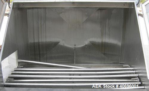 Used American Process Systems Filtered Bag Dump Work Station, Model D212/5248, Type FBD-200, 304 Stainless Steel. Dump area 42" wide x approximately 18" deep, hinged front door, product grate. Coned ...