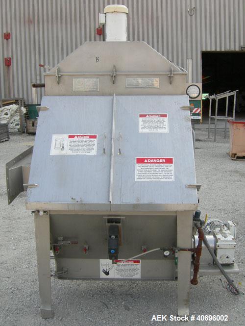 Used American Process Systems filtered bag dump work station, model D212/5250, type FBD-200.  304 stainless steel.  Dump area 42" wide x approximately 18" deep, hinged front door, product grate.  Con...