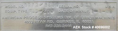 Used American Process Systems filtered bag dump work station, model D212/5250, type FBD-200.  304 stainless steel.  Dump area 42" wide x approximately 18" deep, hinged front door, product grate.  Con...