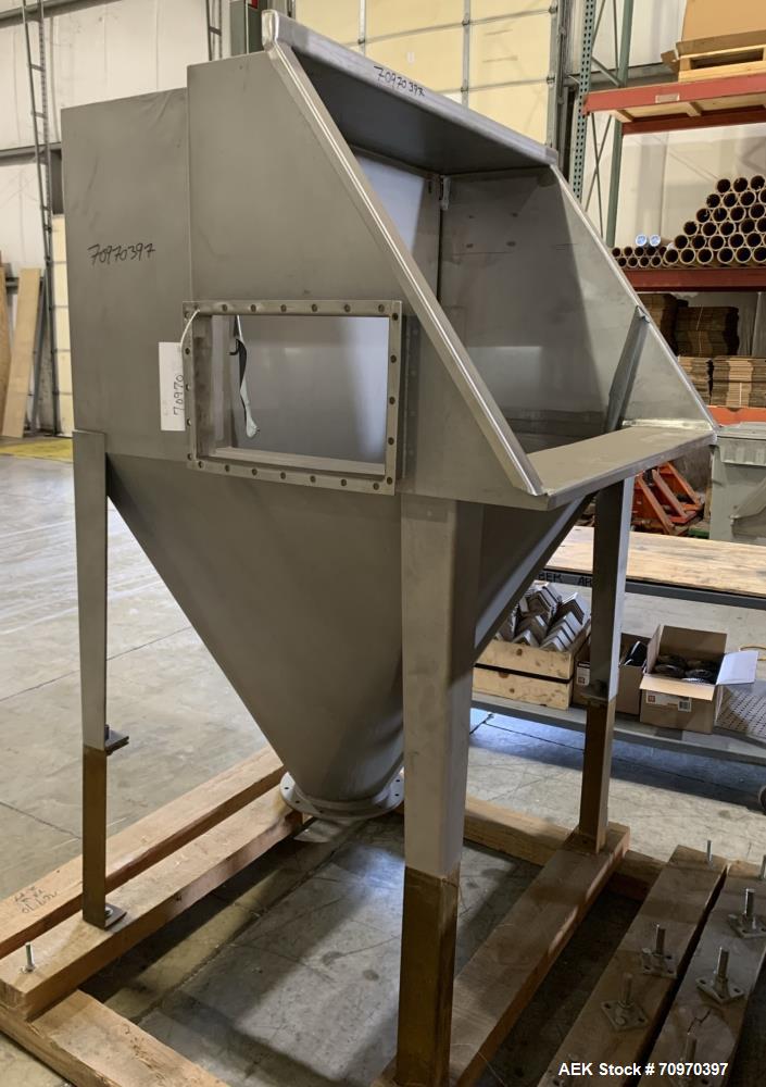 Unused- American Process Systems (Eirich Machine) Non Filtered Bag Dump Station, Model NFBD-200, 304 Stainless Steel. 46"wide x 27" tall opening. 12" Bottom Outlet, 8" diameter Tri-Clamp Ferrule,  Se...