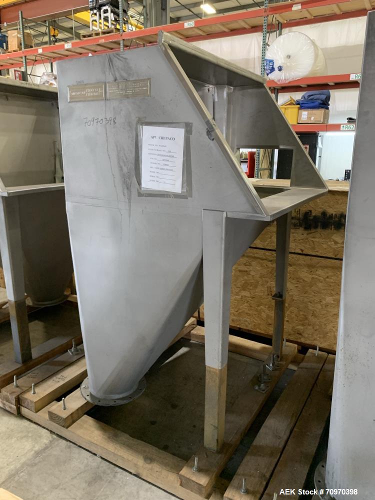 Unused- American Process Systems (Eirich Machine) Non Filtered Bag Dump Station, Model NFBD-200, 304 Stainless Steel. 46"wide x 27" tall opening. 12" Bottom Outlet, 8" diameter Tri-Clamp Ferrule,  Se...