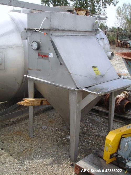 Used Flexicon dump station with auger discharge, stainless steel dump station with dust collector, 3" Flexicon auger, less drive unit.