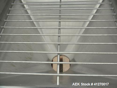Used Hapman Bag Break/ Dump Station, 304 Stainless Steel. Dump area 36" long x 36" wide x 16" high x 28" cone. Hinged front doors and product grate. 8" bottom outlet. Mounted on 4 stainless steel leg...