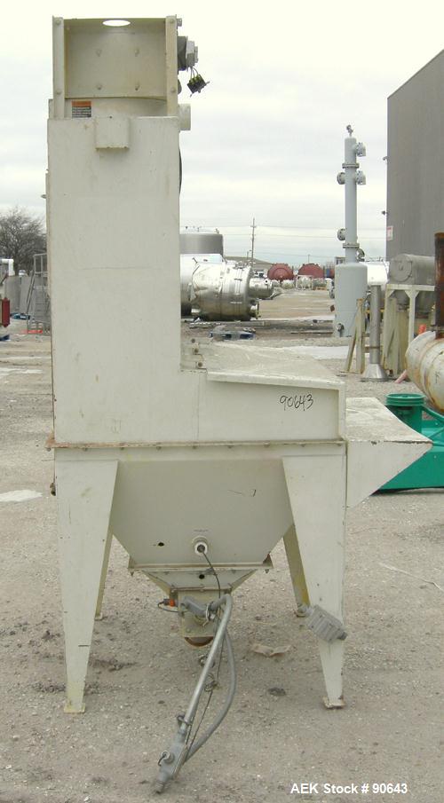 Used: MAC bag dump station, model SB12, carbon steel. 39" X 39" X 20" coned bottom. Front door (missing grates). Includes a top mounted filter with blower.