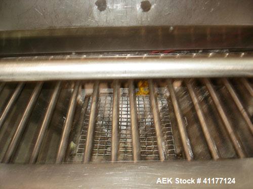 Used Young Industries Filtered Bag Dump Station, model FBD10-8-C, stainless steel. Top mounted blower, coned bottom outlet. Work area with grate.