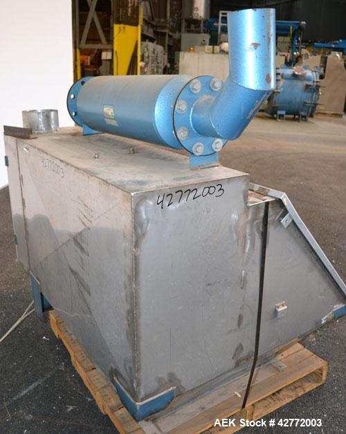 Used Young Industries Filtered Bag Dump Station, Size H42-8. 304 Stainless Steel. 45’’ Wide  x 24’’ deep dump area. (8) Filter cages, no blower, hinged front aluminum door. Requires legs.
