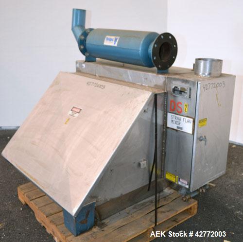 Used Young Industries Filtered Bag Dump Station, Size H42-8. 304 Stainless Steel. 45’’ Wide  x 24’’ deep dump area. (8) Filter cages, no blower, hinged front aluminum door. Requires legs.
