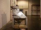 Used Young Industries Filtered Bag Dump Station, model FBD10-8-C, stainless steel. Top mounted blower, coned bottom outlet. Work area with grate.