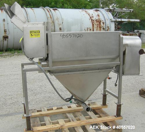 Used Product Saver bag breaker, model P.S. 241, 304 stainless steel. Manual feed with chute, ideal for pouches up to 1 pound. (2) approximately 6" diameter bag opening blades, driven by a 3/4 hp 3/60...