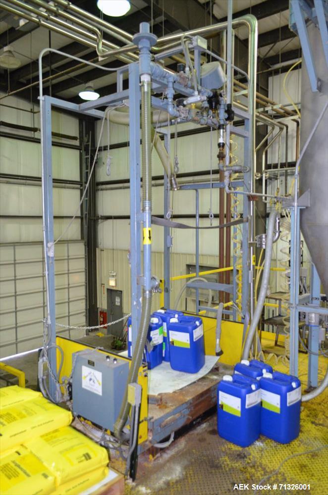 Used Blending Enzyme System including Top Mounted Super Sack Bag Unloading System with Hanger, Vacuum, Dust Filter, Blower, Wall Mounted Carbon Steel Electrical Enclosure Panel with Mettler Toledo Pa...