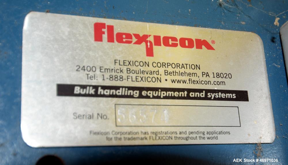 Used Flexicon BFH-C-X Half Frame Bulk Bag Discharger Frame. Includes (2) air operated bag holders, (1) Tele-Tube telescoping tube, (1) Salina Vortex slide valve, (1) Flexicon agitated hopper, (1) bal...