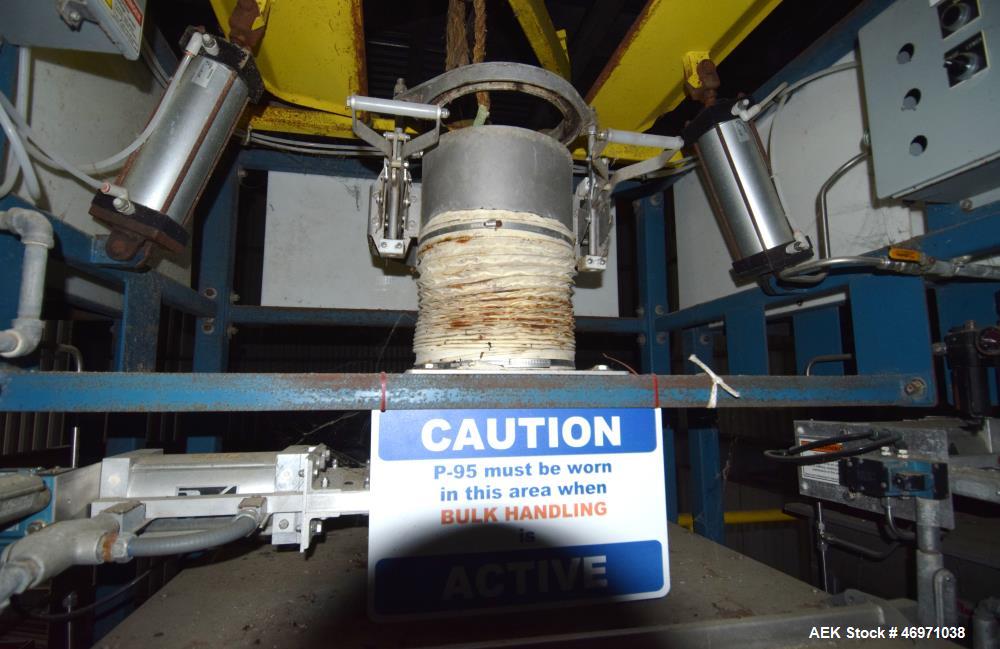 Used Flexicon BFH-C-X Half Frame. Includes (2) air operated bag holders, (1) Tele-Tube telescoping tube, (1) Salina Vortex slide valve, (1) Flexicon hopper, (1) ball valve. Mounted on a carbon steel ...