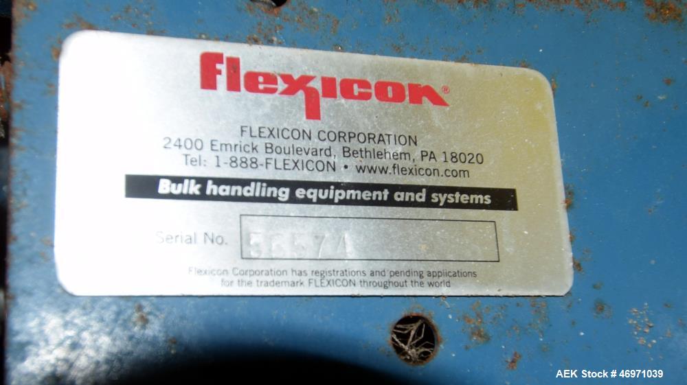 Used Flexicon BFH-C-X Half Frame. Includes (2) air operated bag holders, (1) Tele-Tube telescoping tube, (1) Salina Vortex slide valve, (1) Flexicon agitated hopper, (1) ball valve. Mounted on a carb...