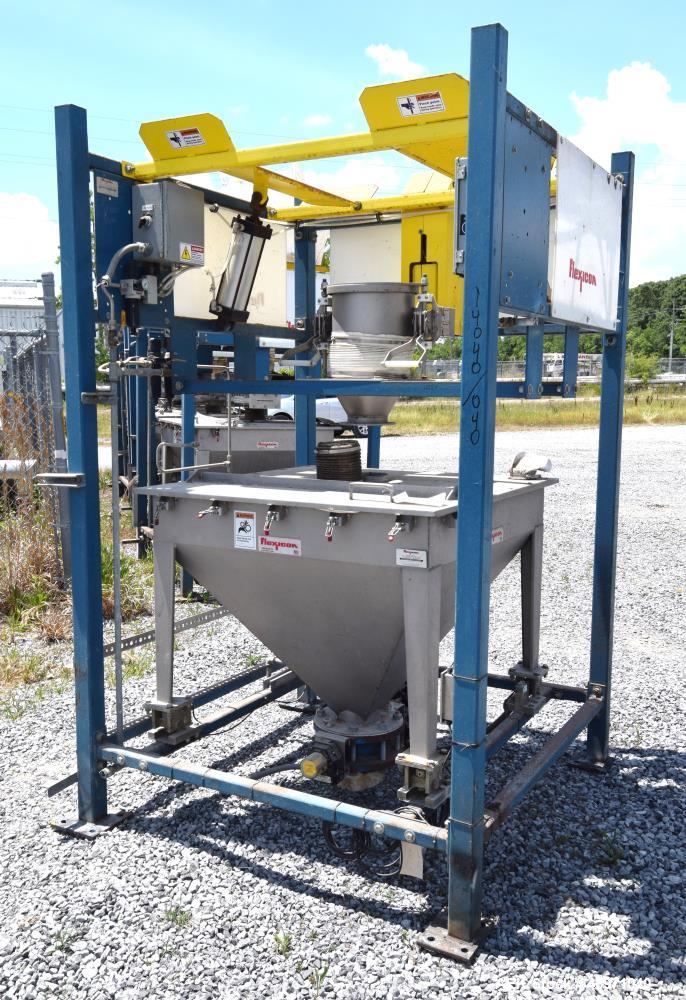 Used Flexicon BFH-C-X Half Frame. Includes (2) air operated bag holders, (1) Tele-Tube telescoping tube, (1) Salina Vortex slide valve, (1) Flexicon hopper, (1) ball valve. Mounted on a carbon steel ...