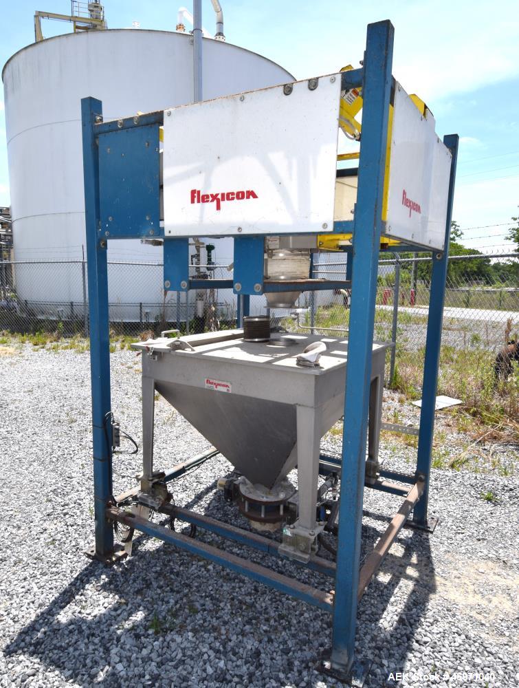 Used Flexicon BFH-C-X Half Frame. Includes (2) air operated bag holders, (1) Tele-Tube telescoping tube, (1) Salina Vortex slide valve, (1) Flexicon hopper, (1) ball valve. Mounted on a carbon steel ...