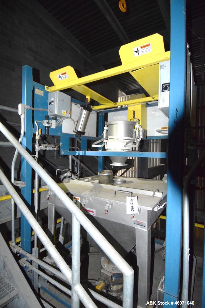 Used Flexicon BFH-C-X Half Frame. Includes (2) air operated bag holders, (1) Tele-Tube telescoping tube, (1) Salina Vortex slide valve, (1) Flexicon hopper, (1) ball valve. Mounted on a carbon steel ...