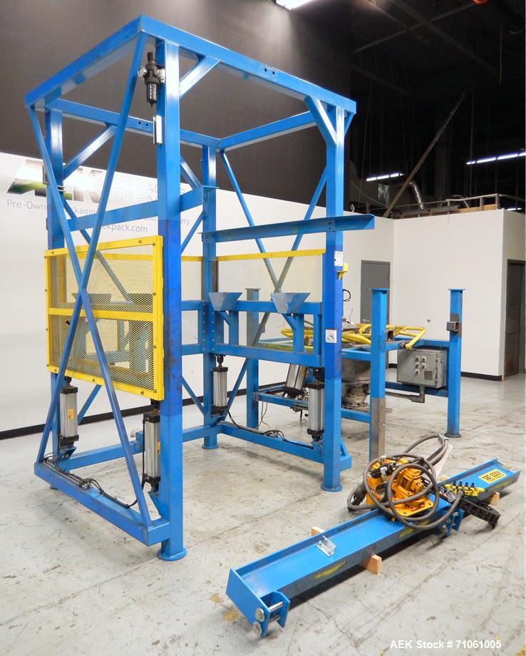Used Material Transfer & Storage, Inc Bulk Bag Supersack Unloader. Machine includes (1) Harrington 2-ton (4,000lb) electronic crane, s/n: 11B2000, a PepperL+Fuchs Type X 6000 series purging system, F...