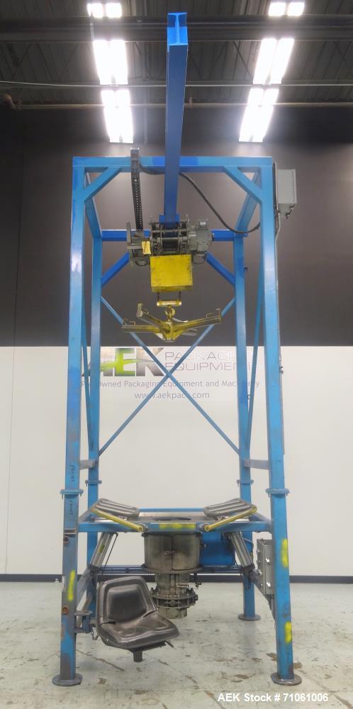 Used Material Transfer & Storage, Inc Bulk Bag Supersack Unloader. Machine includes (1) Harrington 2-ton (4,000 pound) electronic crane, Flo-Master massagers, sure-seal spout clamping system and a Vo...