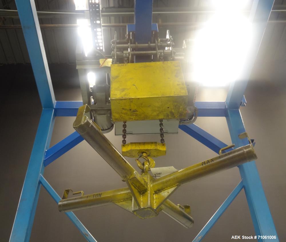 Used Material Transfer & Storage, Inc Bulk Bag Supersack Unloader. Machine includes (1) Harrington 2-ton (4,000 pound) electronic crane, Flo-Master massagers, sure-seal spout clamping system and a Vo...