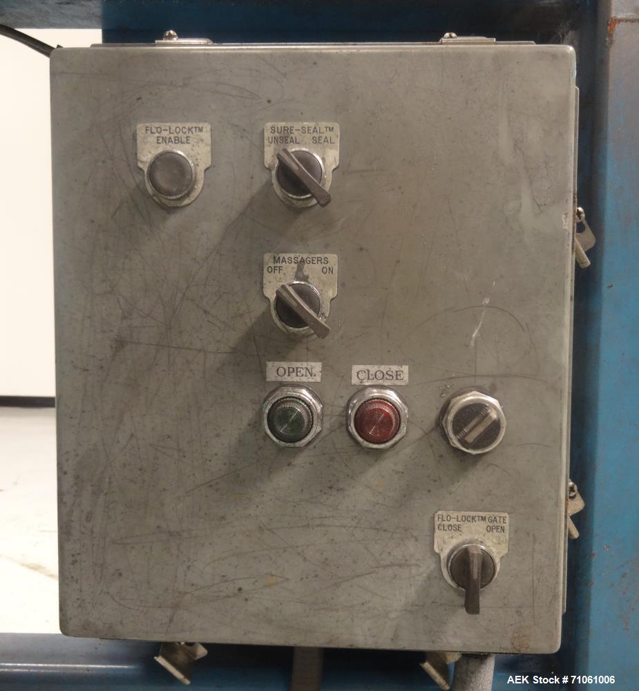 Used Material Transfer & Storage, Inc Bulk Bag Supersack Unloader. Machine includes (1) Harrington 2-ton (4,000 pound) electronic crane, Flo-Master massagers, sure-seal spout clamping system and a Vo...