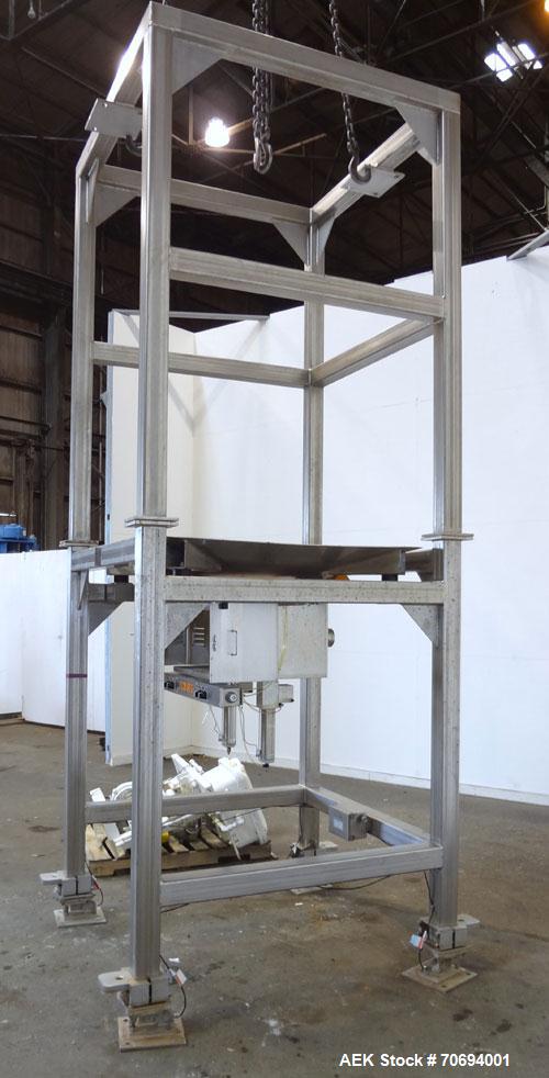 Used IEDCO Bulk Bag Discharge Station, Model 10286-BBU-5101, 304 Stainless Steel. (1) Top frame section approximate 63” long x 63” wide x 84” tall, (1) bottom frame section approximate 63” long x 63”...