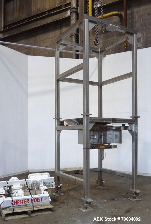 Used IEDCO Bulk Bag Discharge Station, Model 10286-BBU-5101, 304 Stainless Steel. (1) Top frame section approximately 63" long x 63" wide x 84" tall, (1) bottom frame section approximately 63" long x...