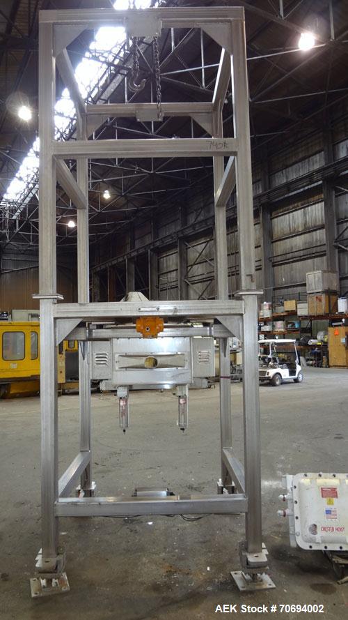 Used IEDCO Bulk Bag Discharge Station, Model 10286-BBU-5101, 304 Stainless Steel. (1) Top frame section approximately 63" long x 63" wide x 84" tall, (1) bottom frame section approximately 63" long x...