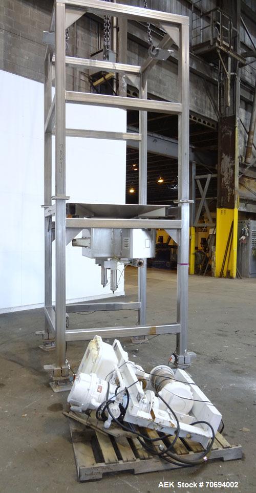 Used IEDCO Bulk Bag Discharge Station, Model 10286-BBU-5101, 304 Stainless Steel. (1) Top frame section approximately 63" long x 63" wide x 84" tall, (1) bottom frame section approximately 63" long x...