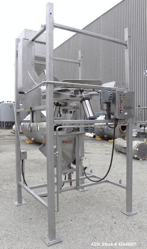 Used Super Sack Unloader, 304 Stainless Steel. (1) Frame with top height adjustment, 1 bag holder I beam ( no hoist), (2) bag valves. Includes (3) Flexicon screw conveyor drive ends (no tubes or scre...