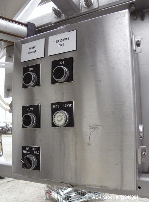 Used Super Sack Unloader, 304 Stainless Steel. (1) Frame with top height adjustment, 1 bag holder I beam ( no hoist), (2) bag valves. Includes (3) Flexicon screw conveyor drive ends (no tubes or scre...