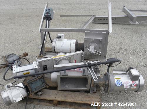 Used Super Sack Unloader, 304 Stainless Steel. (1) Frame with top height adjustment, 1 bag holder I beam ( no hoist), (2) bag valves. Includes (3) Flexicon screw conveyor drive ends (no tubes or scre...