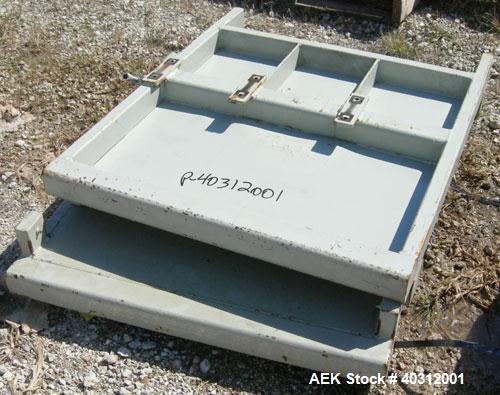 Used Supersack Unloading Station consisting of:  (2) Budgit 1 ton hoist with rails, and motor driven trollies; (2) Vibco vibrating dischargers, model 4P-700; (2) 30" x 30" platform scales with caster...