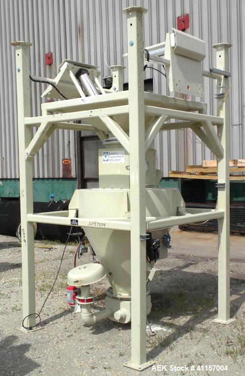 Used Adaptive Engineering & Fabrication Super-Sack Unloading System, Carbon Steel. Approximate 60’’ wide x 60’’ long x 16’ tall frame. (1) Top unloading frame section 72’’ tall with removable bag lif...