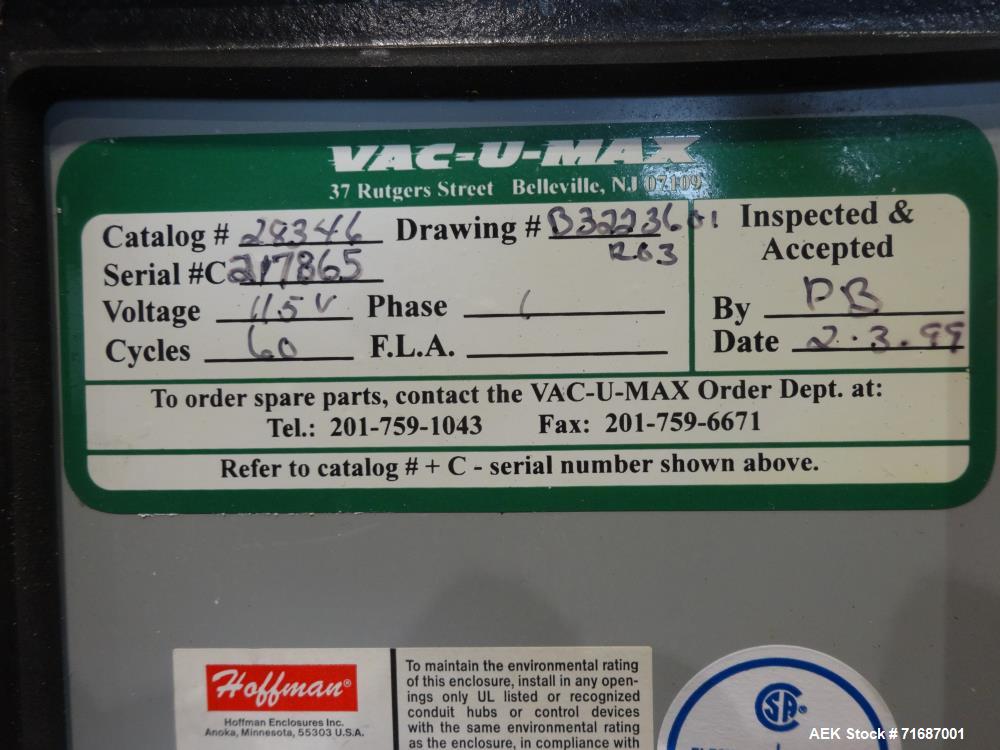 Used Vac-U-Max Bulk Bag Unloader Model 104122.