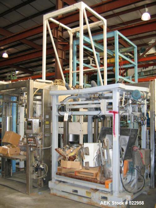 USED: Vac-U-Max stainless steel de-weighing bulk bag unloader.Lifting beam 4" x 8" x 8' long. Yale 1/2 ton air driven hoist.Stainless stel material contact parts. 4 air actuated petals whichknead low...