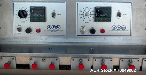 Used All Packaging Machinery (APM) Vertical Rotary Band Sealering System, Model VBS-3/8-DH-10+P.R. Machine has variable speeds pf up to 540 inches per minute. Has a 5" heating and a 5" cooling zone. ...