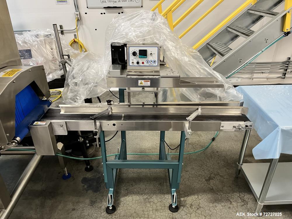 Used All Packaging Machinery Model VCDBSDM 3/8 WOLCB 6" x 5' Continuous Band Bag Sealer. Lower carry synchronized conveyor. Variable speeds up to 540 inches per minute (45 fpm). Digital temperature c...