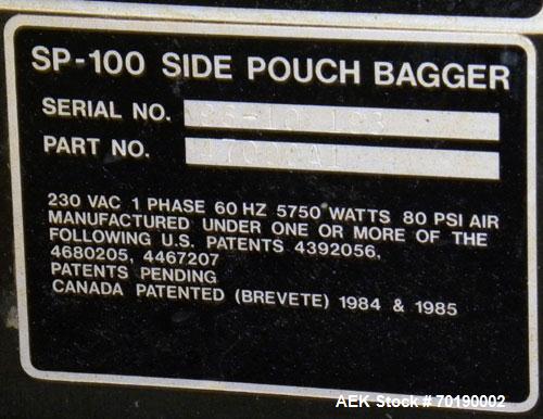Used Automated Packaging Autobag SP-100 Side Pouch Sealer. Bag size range: length 3" to 18", width 2.63" to 20". Bag thickness: 1.5 to 4.0 mil. Pass through up to 5". 1/60/110V. SPM-100 bag sealer. M...