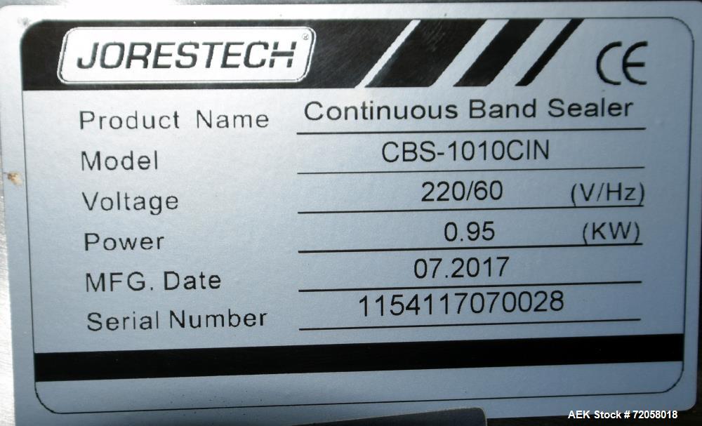 Jorestech Continuous Band Sealer, Model CBS-1010CIN