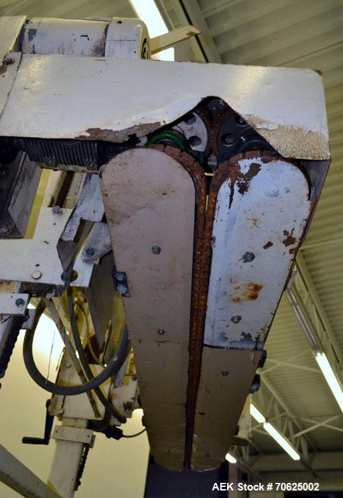 Used Doboy Model PT Pinch Bottom Bag Sealer. Up to 30 bags per minute. Designed for multiwall bags with heat-sealable inner liners. Sews bags, trims tops, applies pre-coated heat-sealable tape, and i...