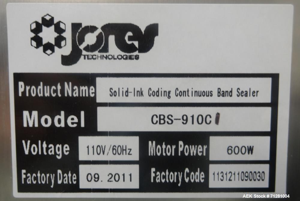 Used- Jores Technologies Model CBS-910CI Continuous Band Sealer