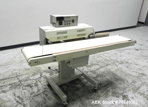 Used Packaging Aids Model 552 Medical Band Sealer. Pouch / Bag sealer is capable of speeds from 150" to 400" per minute. Seal width 7/16". Sealing temperature adjustable up to 450 deg Farenheit. Head...