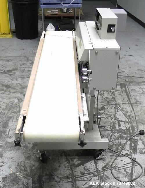 Used Packaging Aids Model 552 Medical Band Sealer. Pouch / Bag sealer is capable of speeds from 150" to 400" per minute. Seal width 7/16". Sealing temperature adjustable up to 450 deg Farenheit. Head...