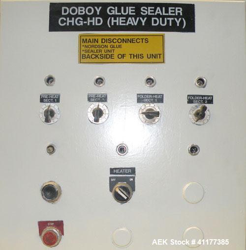 Used Doboy Hot Melt Glue Pinch Bottom Bag Sealer, Model CHG-HD. Capable of speeds up to 100 bags per minute. Machine operates right to left. Runs a double fold design with a bag size range: 3 to 20 l...