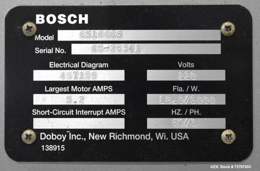Used- Doboy (Bosch) Model GS1000S Double Fold Left-To-Right Bag Sealer. Machine is rated for speeds up to 100' of bags per m...