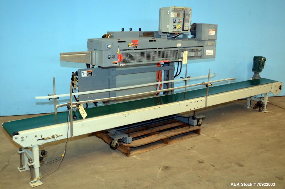 Used Altivity Packaging Model 901 Band Sealer / Closer. Designed for bags, approximate 48” long band length. With horizontal rubber belt take away conveyor in steel frame 12” x 174” long. .230 Volt, ...