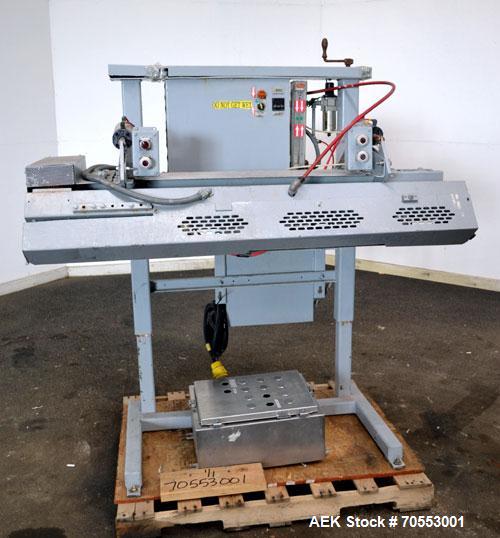 Used Fischbein Model FB 6000 Pinch Bag Sealer. Can operate at speeds up to 85' per minute depending on bag structure. Can handle a bag size range of: (width) 12-26" (30-66cm), (height)) up to 45" (11...