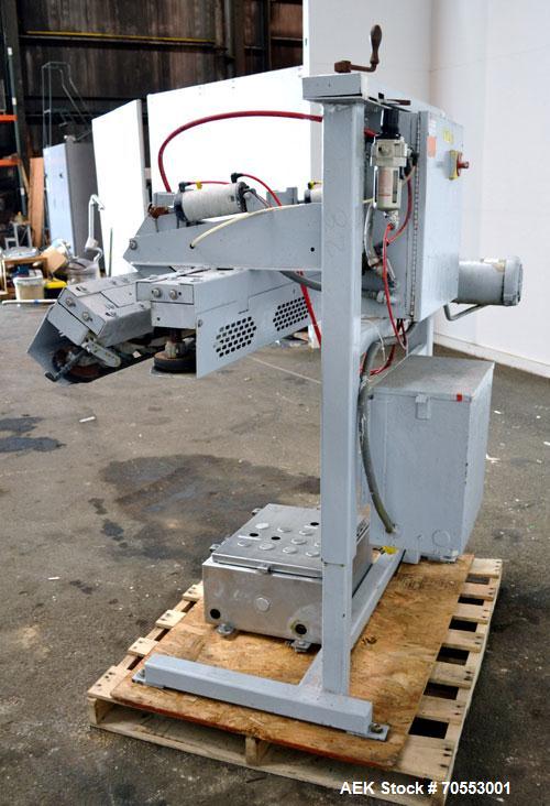 Used Fischbein Model FB 6000 Pinch Bag Sealer. Can operate at speeds up to 85' per minute depending on bag structure. Can handle a bag size range of: (width) 12-26" (30-66cm), (height)) up to 45" (11...
